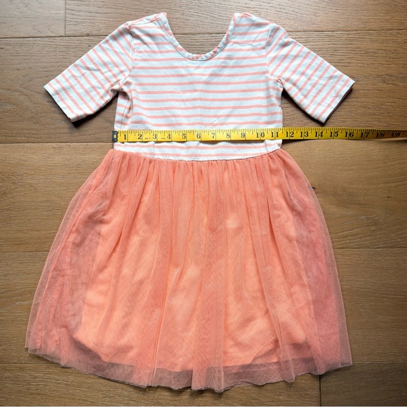 Hanna Andersson Girls Tulle Dress - Peach and White Striped - Size 110/5 - Picture 4 of 6